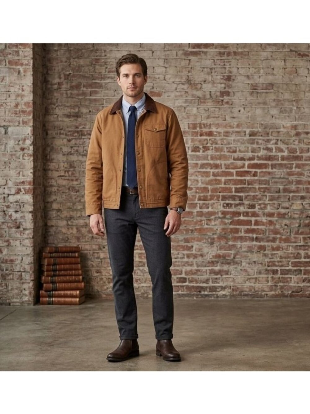 Alesbury Canvas Work Jacket Size Medium Plaid Lining Corduroy Collar Snap Butto
